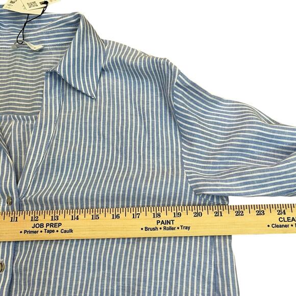 Zara Striped Linen Blend Shirt XS Button Down Long Sleeve Preppy Classic Relaxed - Picture 9 of 10